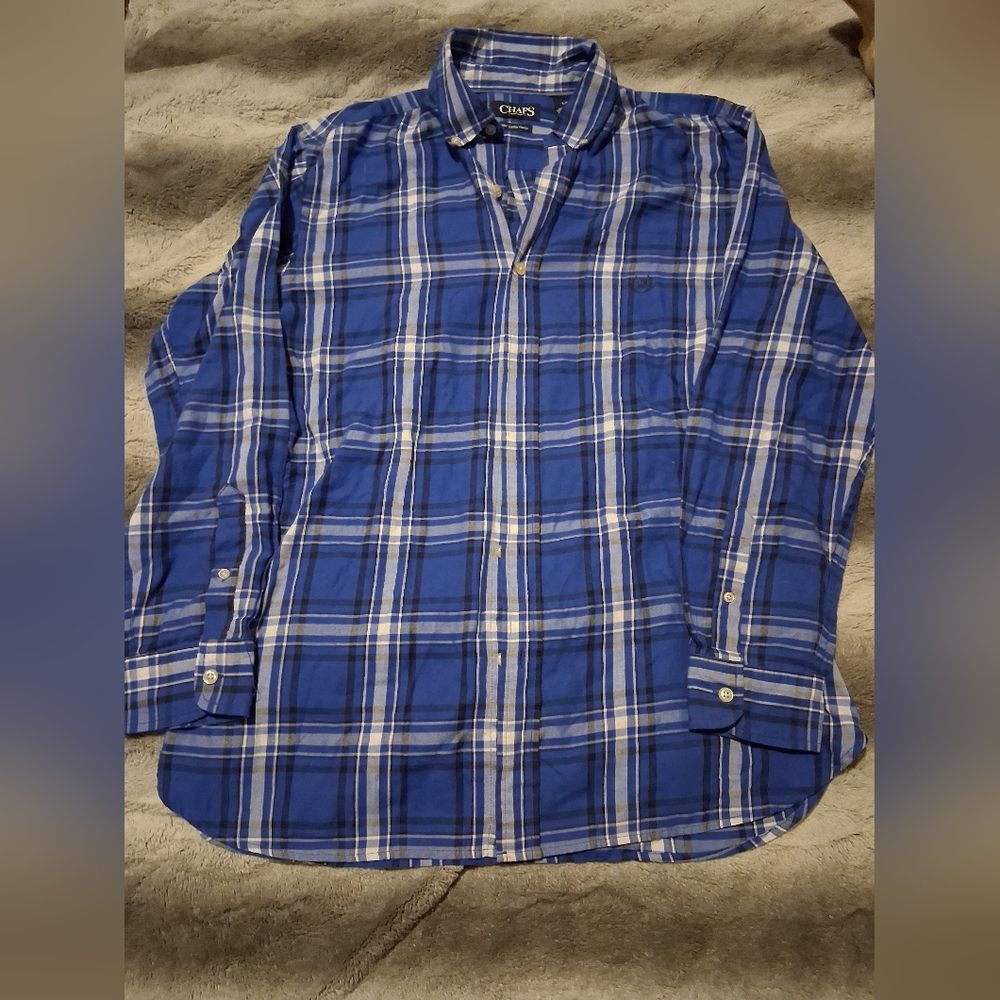 Chaps Blue and White Plaid Casual Shirt